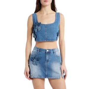 Vintage‎ Denim, Retro 90's, PTCL Raya 3D Floral Crop Denim Top (only)  Sz Small
